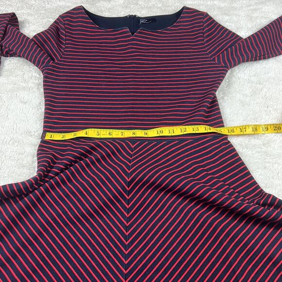 Gap maroon and navy striped long sleeved fit and flare dress, 6 - Picture 6 of 9